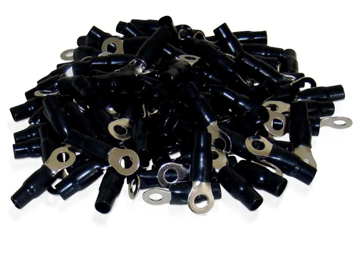4 AWG Ring Terminal Crimp 8.5mm Screw Hole Nickel Finish with Black Boot 100 Pack