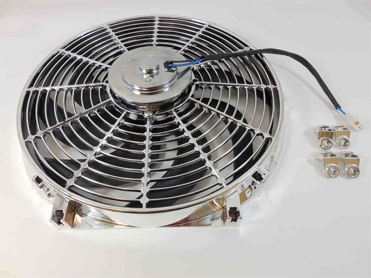 14 UNIV FAN W/ CURVED BLADES HEAVY DUTY CHROME