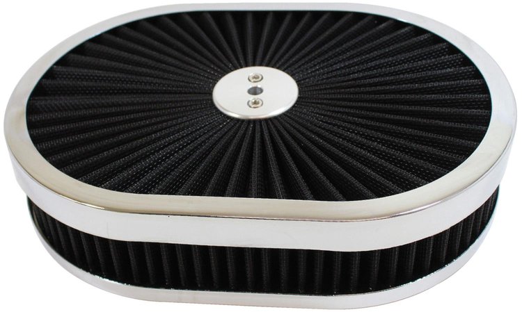 Oval Super Flow Air Cleaner Assembly 12 in. x 2 in. [Chrome Trim with Black Filter]