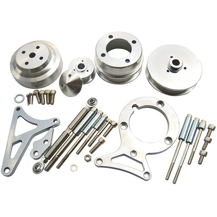 R4358 Serpentine Pulley Kit, 1979-93 Ford Mustang 5.0 Billet Aluminum w/ Power Steering – Natural