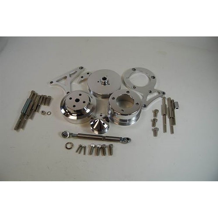 R4359 Serpentine Pulley Kit, 1979-93 Ford Mustang 5.0 Billet Aluminum w/ Power Steering – Polished