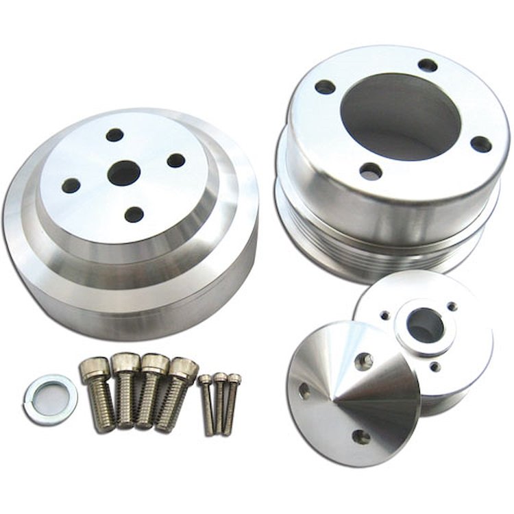 R4470 Serpentine Pulley Kit, 1979-93 Ford Mustang 5.0 Billet Aluminum – Polished
