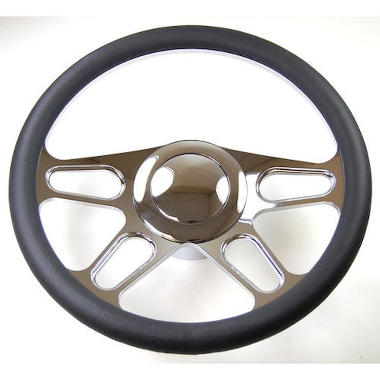 R5608A Steering Wheel, 14″ Billet “4-Slot” Style Kit – Chrome