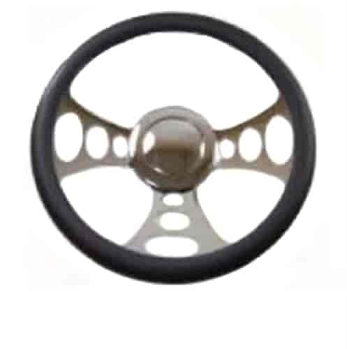 14 POLISHED BILLET ORBITER STYLE STEERING WHEEL WITH LEATHER GRIP