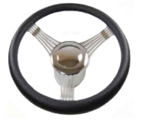 14 POLISHED BILLET BANJO STYLE STEERING WHEEL WITH LEATHER GRIP