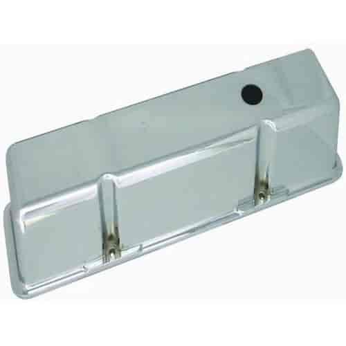 Chrome Aluminum SB Chevy Tall Valve Cover - Plain with Hole / Baffled (Includes Grommets)