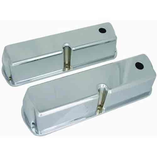 Chrome Alum SB Ford Tall Valve Cover - Plain with Hole / Baffled