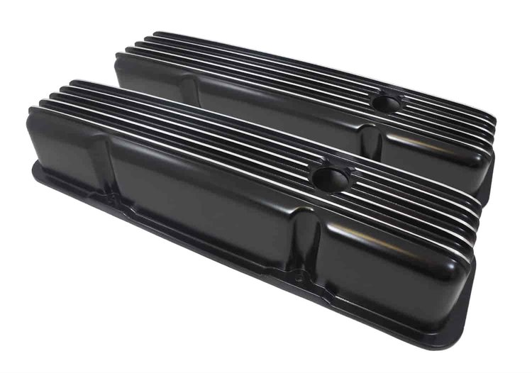 Nostalgic Baffled Aluminum Finned Valve Covers 1958-86 Small Block Chevy 283-350