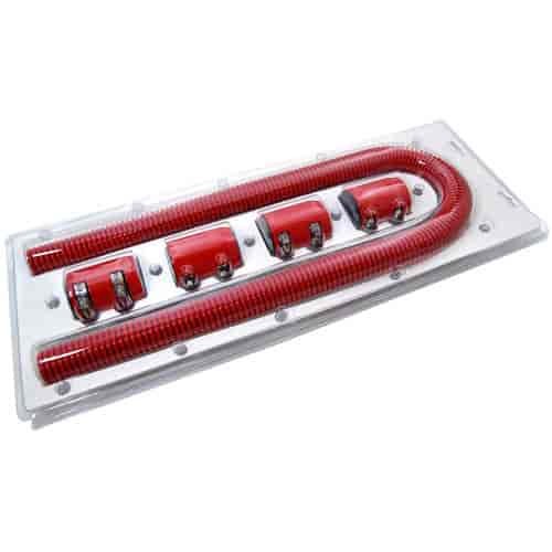 RED 48 STAINLESS STEEL RADIATOR HOSE KIT WITH RED ALUMINUM CAPS