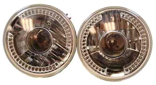ROUND 7 HEADLIGHT WITH 36 LEDS WHITE H4 BULB WITH BLACK DOT