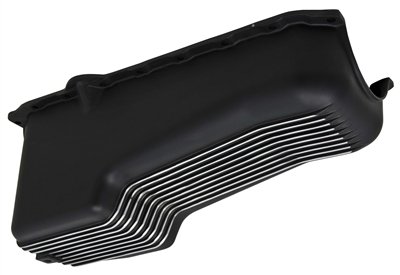 R8443BK Black Finned Aluminum Stock Oil Pan 1980-85 Small Block Chevy V8 283, 305, 327, 350