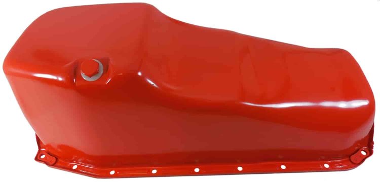 Orange Powdercoated Steel Stock Oil Pan 1980-85 Small Block Chevy 283-400 V8