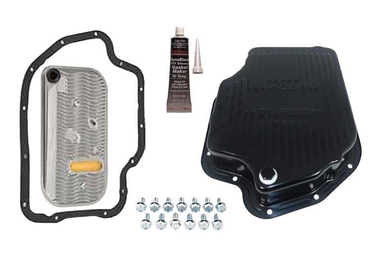 R9197BK Steel Transmission Pan Kit for GM Turbo 400 Transmission [Black Finish]