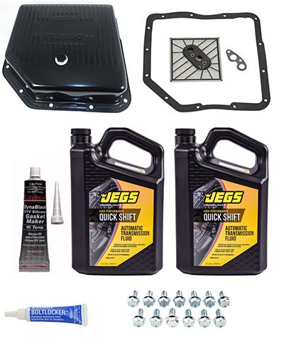 GM TH350 Steel Transmission Pan [Adds 1 1/2 Quarts], Transmission Fluid, Transmission Filter and Gasket Kit [Black]