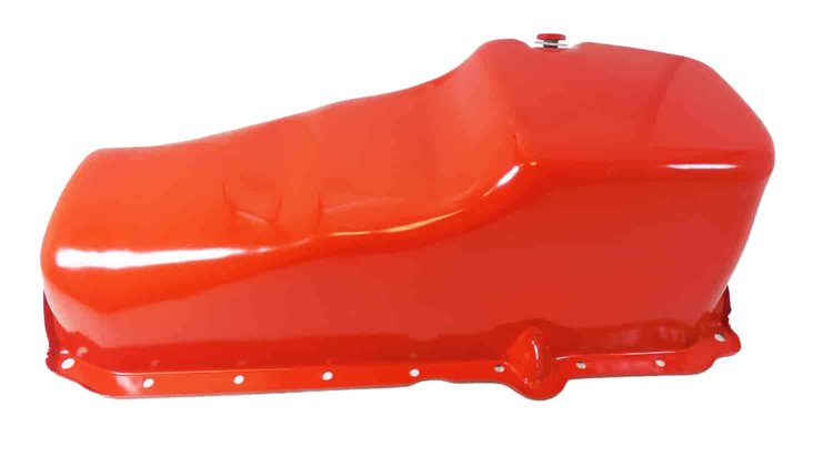 Orange Powdercoated Steel Stock Oil Pan 1986-Up Small Block Chevy 283-400 V8