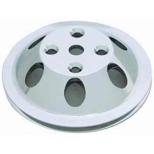 Polished Aluminum SB Chevy V8 Single Groove Water Pump Pulley - LWP Upper