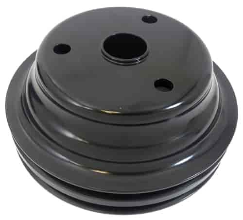 BLACK ANODIZED ALUMINUM SB CHEVY V8 DOUBLE GROOVE CRANKSHAFT PULLEY - LWP LOWER