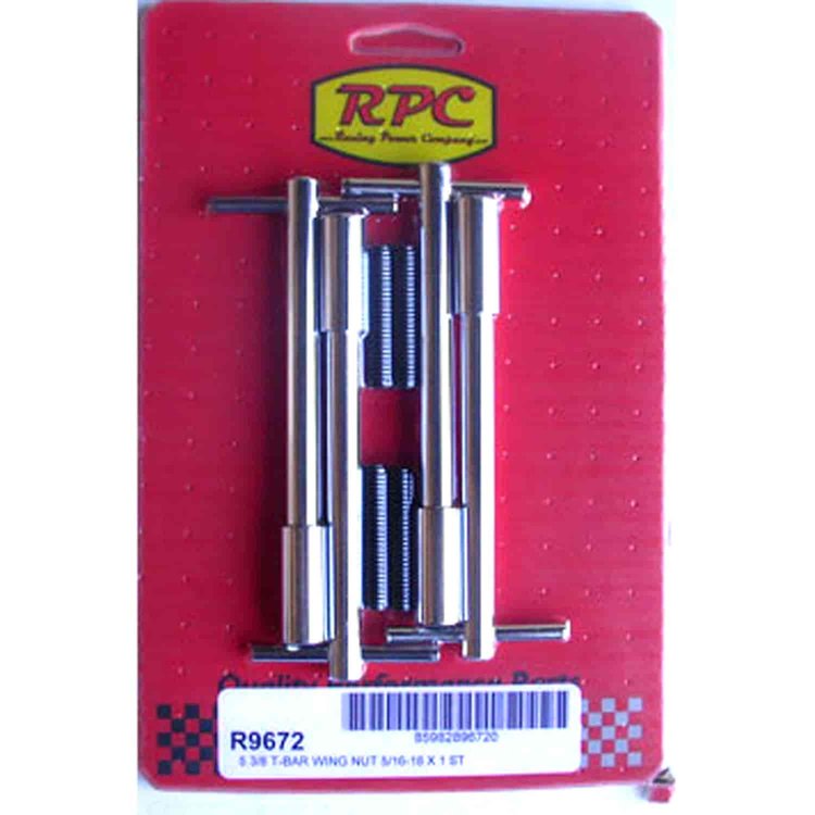 Chrome Valve Cover Bolt Kit 5-3/8" T-Bar Wing Nut w/ 5/16"-18 x 1-1/2" Studs