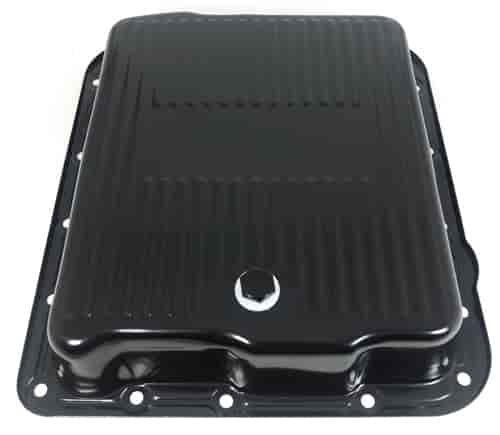 BLACK GM TURBO 700R4 TRANSMISSION PAN - FINNED / DEEP STYLE
