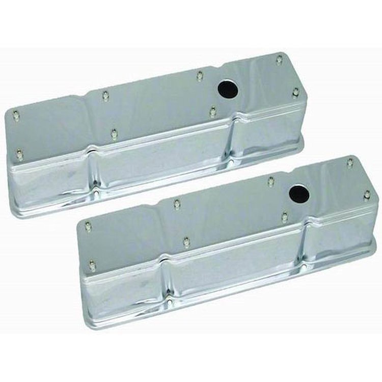 R9769 Valve Covers, 1958-86 SBC Tall Steel 2-Piece – Chrome