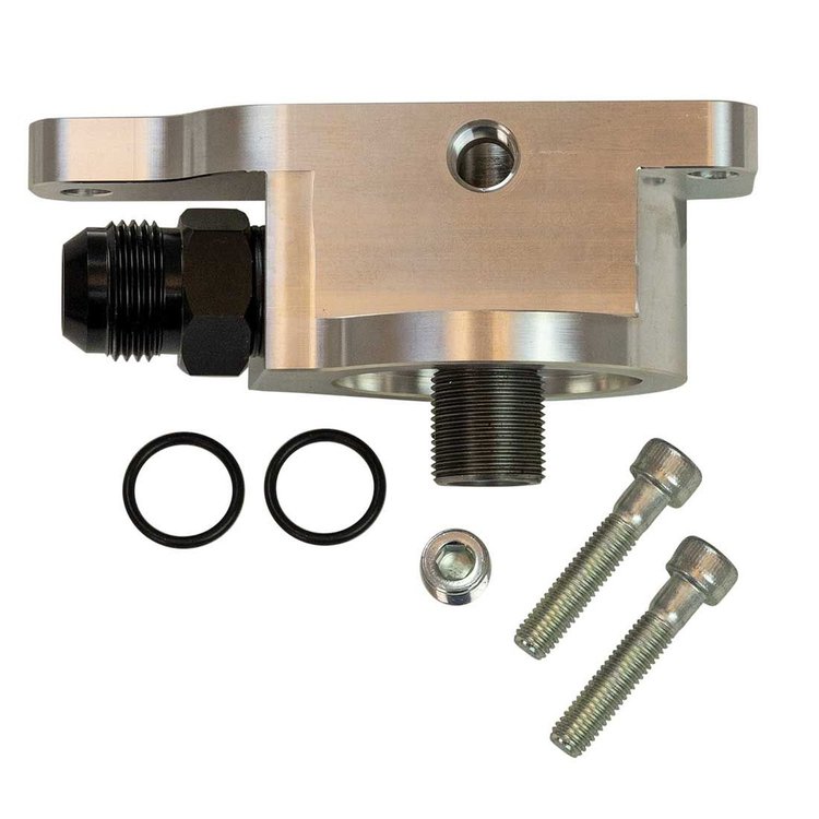 23716 Oil Filter Adapter for GM LS Spin-On Filter, External Input, Inlet for Accumulator, Inbound Rail