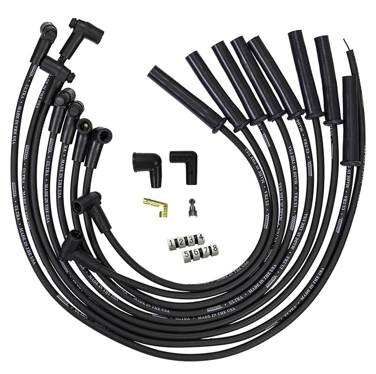 Ultra 350 8mm Spark Plug Wire Set with Multi-Angle Boots for Ford 289, 302 and 351W, HEI-Style Cap [Black]