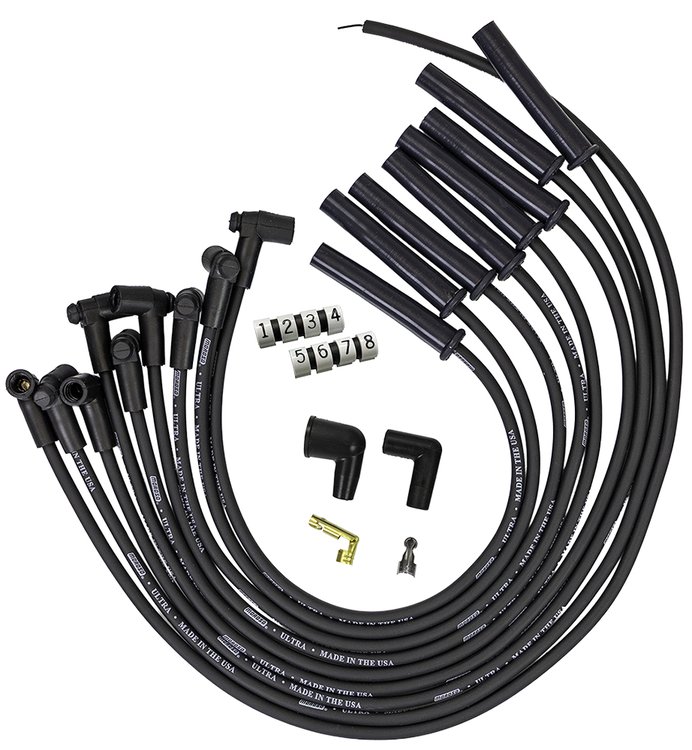Ultra 350 8mm Spark Plug Wire Set with Multi-Angle Boots for Ford 351C with HEI-Style Cap [Black]