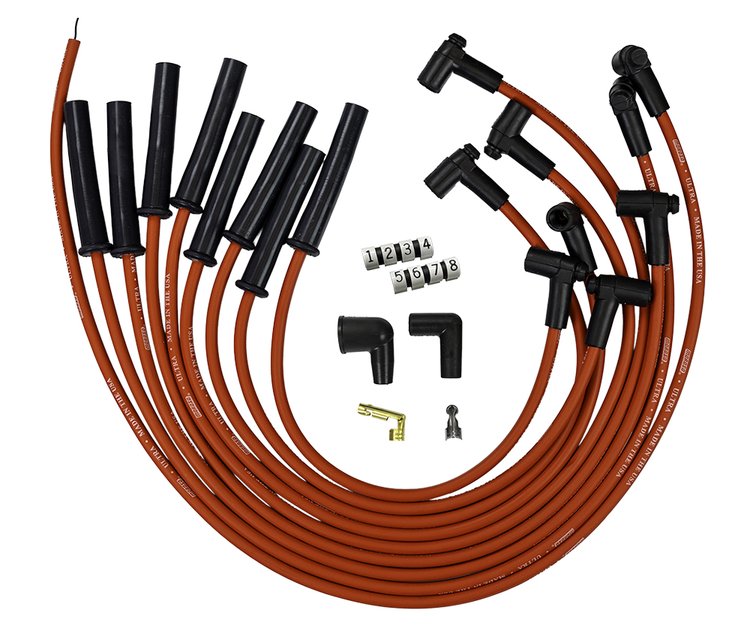 Ultra 350 8mm Spark Plug Wire Set with Multi-Angle Boots for Ford 289, 302 and 351W, HEI-Style Cap [Red]