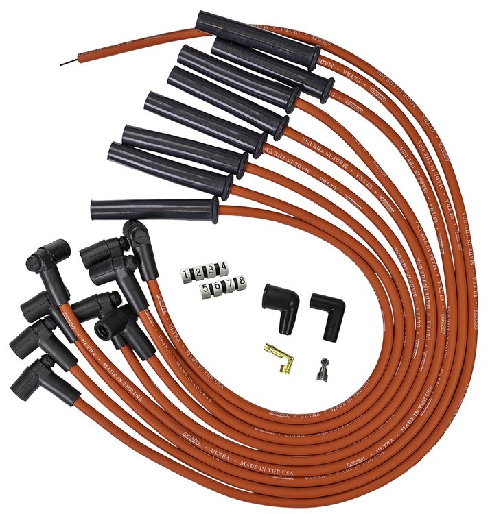 Ultra 350 8mm Spark Plug Wire Set with Multi-Angle Boots for Ford 351C with HEI-Style Cap [Red]