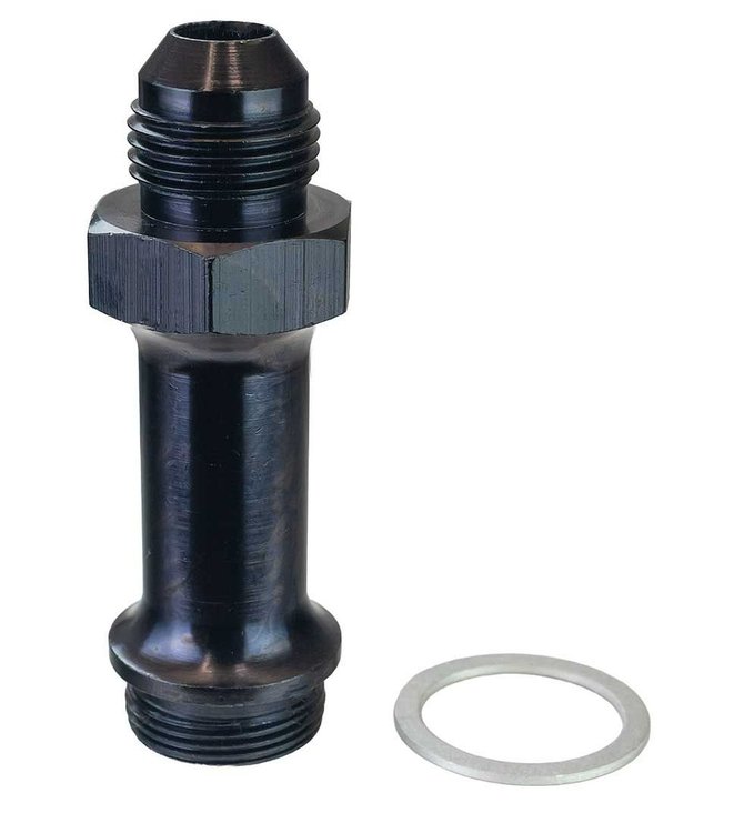 65147 Carburetor Fuel Inlet Fitting [7/8 in.-20 to -8 AN, 3 in., Black]