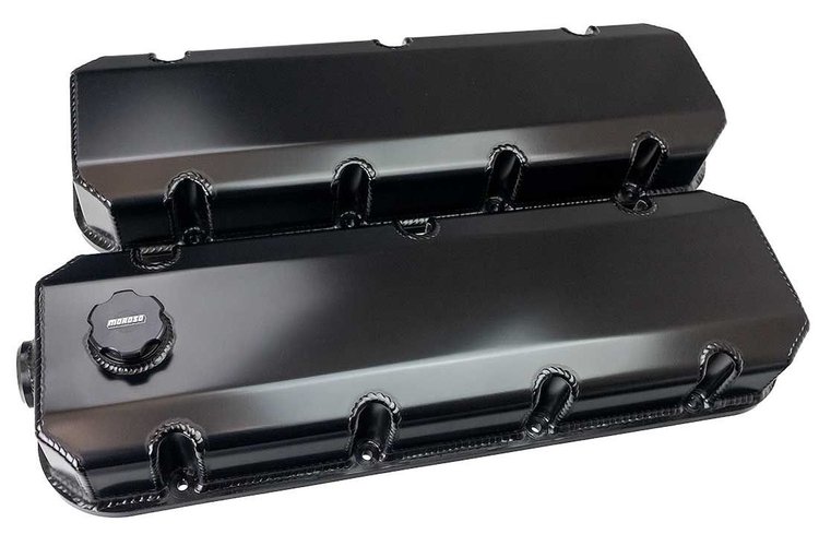 68367 Fabricated Valve Covers for Big Block Chevy -12 AN Breather and Oil Fill [Black Anodized]