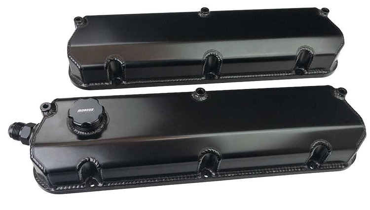 68478 Fabricated Valve Covers for Ford 302/351W -12 AN Breather and Oil Fill [Black Anodized]