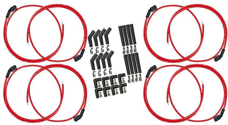 73751 Universal Ultra 350 Ignition Wire Set for GM LS/LT Engines [8 mm, Red, 90-Degree, 135-Degree, and Straight Plug Boots]