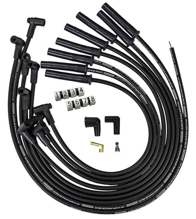 Ultra 40 8.5mm Spark Plug Wire Set with Multi-Angle Boots for Big Block Chevy 366-454, HEI External Coil [Black]