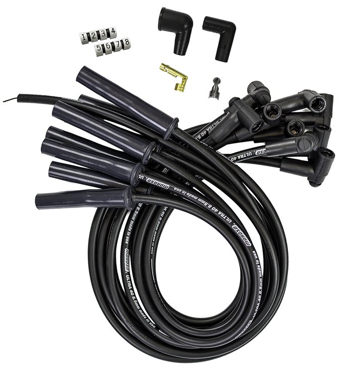 Ultra 40 8.5mm Spark Plug Wire Set with Multi-Angle Boots for Ford 351C with HEI-Style Cap [Black]