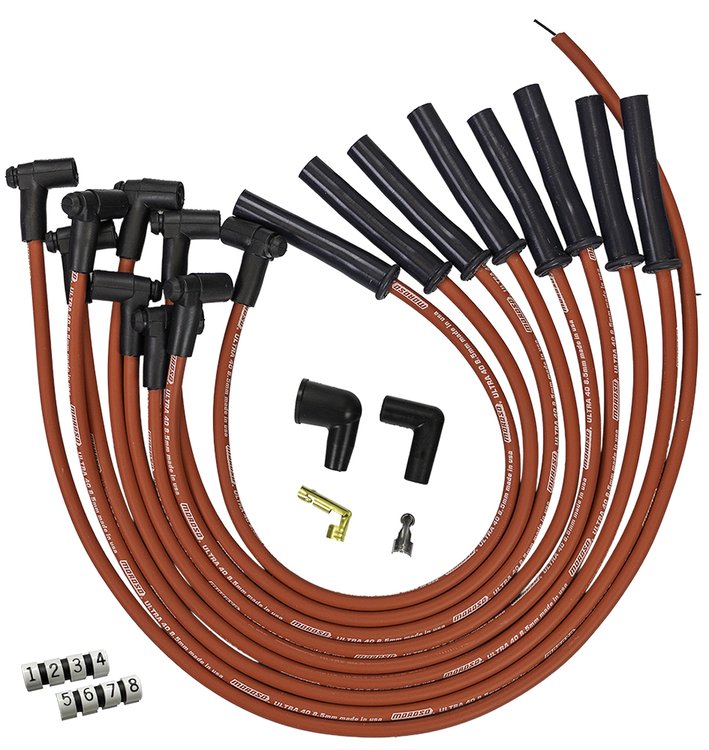 Ultra 40 8.5mm Spark Plug Wire Set with Multi-Angle Boots for Ford 351C with HEI-Style Cap [Red]