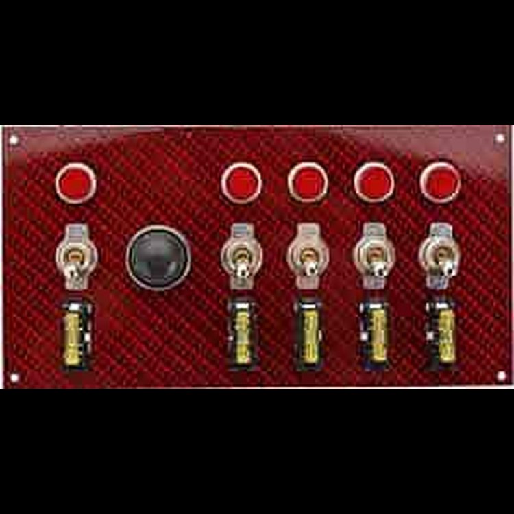 4" x 7-3/4" Fiber Design Switch Panel Red/Black with starter button