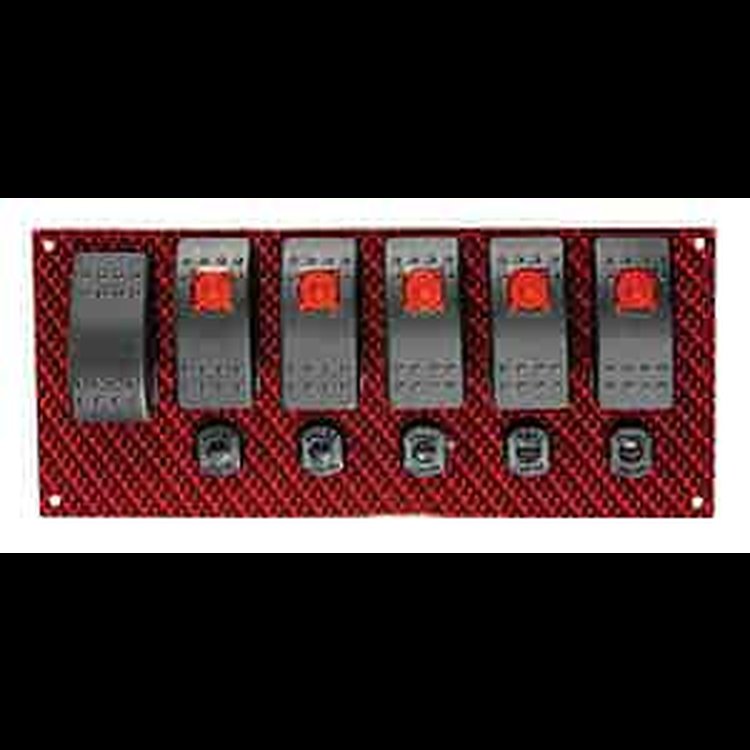 Red/Black Fiber Rocker Switch Panel Starter Plus 5 On/Off Switches