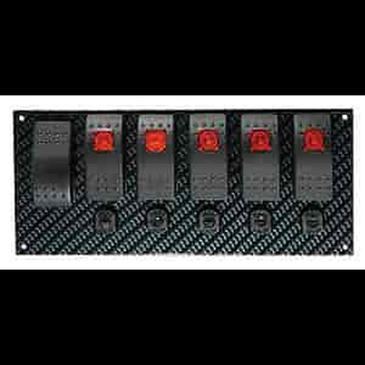 Gray/Black Fiber Rocker Switch Panel Starter Plus 5 On/Off Switches