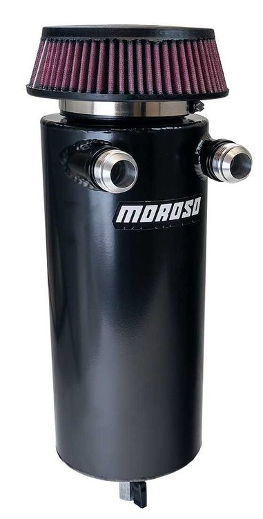 85757 Aluminum Breather Tank Catch Can, Dual Inlet, -16 AN [Black Powder-Coated]
