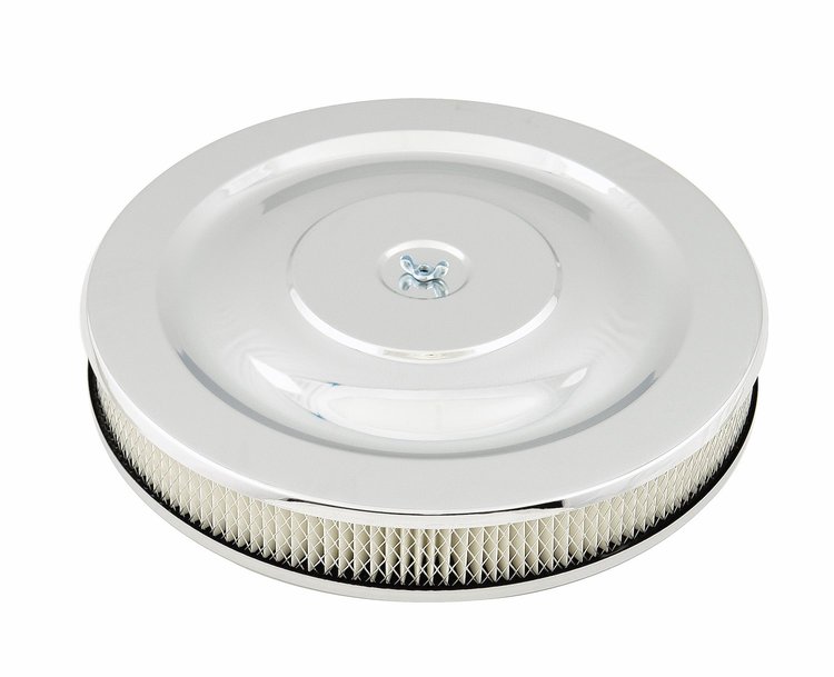 1480 Mr. Gasket Chrome Air Cleaner 14 in. x 2-1/4 in. [5-1/8 in. Neck]