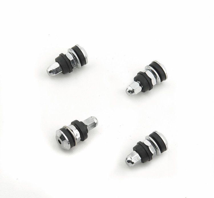 Tire Valve Stems and Caps - Chrome Straight Style Outer Mount