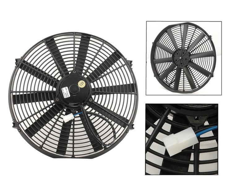 16" Electric Fan: Thickness 3.47" 2000 CFM 1900 RPM 11.4 amp draw