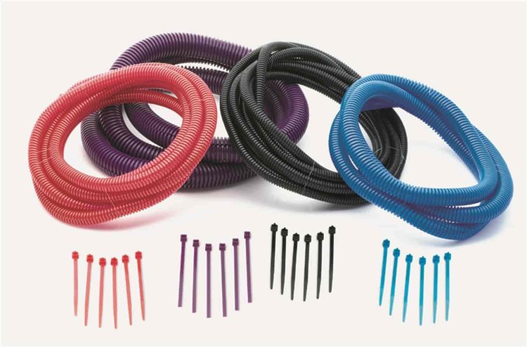Convoluted Tubing with Tie Straps Red