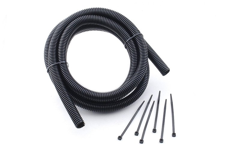 Convoluted Tubing with Tie Straps Black