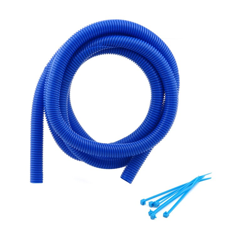 Convoluted Tubing with Tie Straps Blue