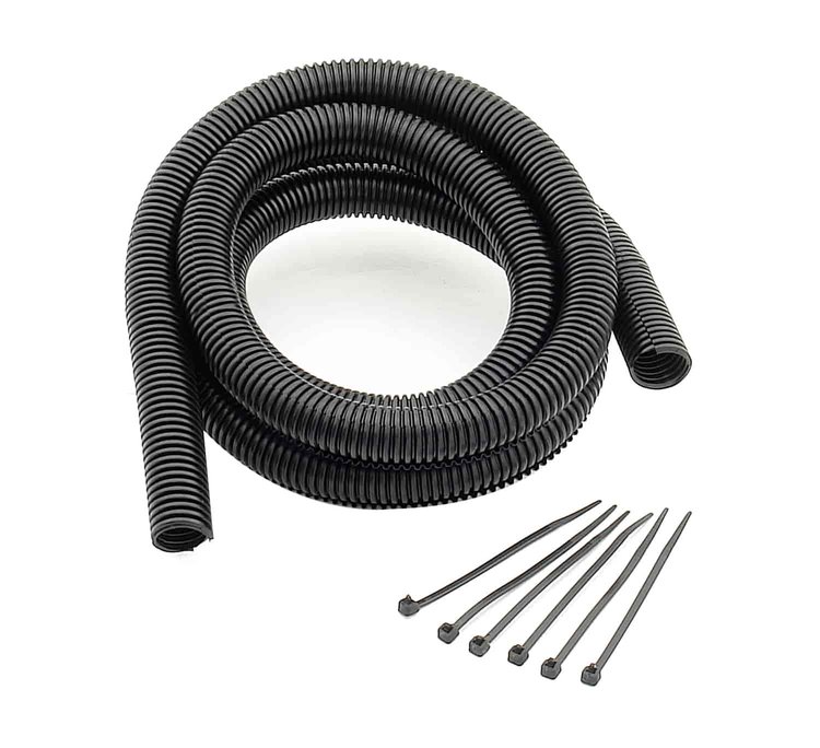 Convoluted Tubing with Tie Straps Black