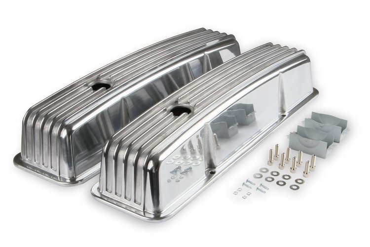 Cast Aluminum Finned Valve Covers for 1958-1986 Chevy 283-400 [Polished, Perimeter Bolt]