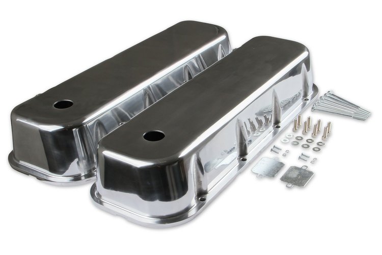 6858G Cast Aluminum Tall Valve Covers for 1965-2000 Big Block Chevy 396-454 ci Engines [Polished Finish]