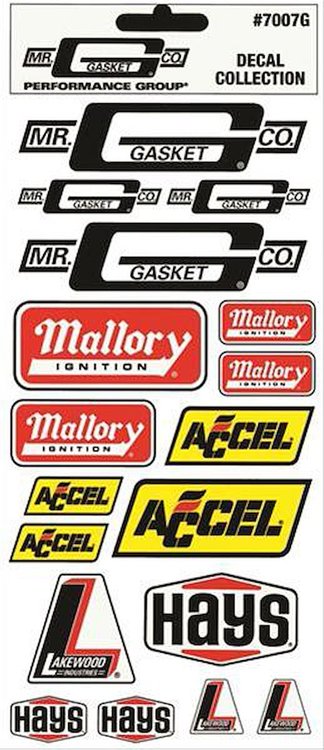 Decal Pack Includes: Mr. Gasket, Hays, Lakewood, Accel, Mallory